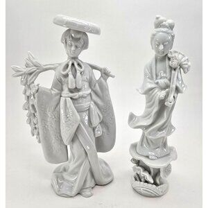 Vintage Kwon Yin Guan Yin Oriental Porcelain Geisha Figurines Set Of 2 JE246